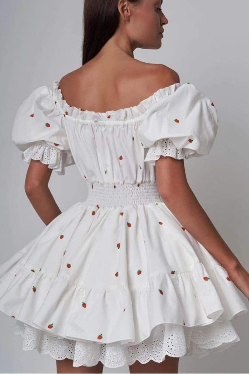 dresses-Rebecca Printed Puff Sleeve Mini Dress-SD00605082770-White-S - Sunfere