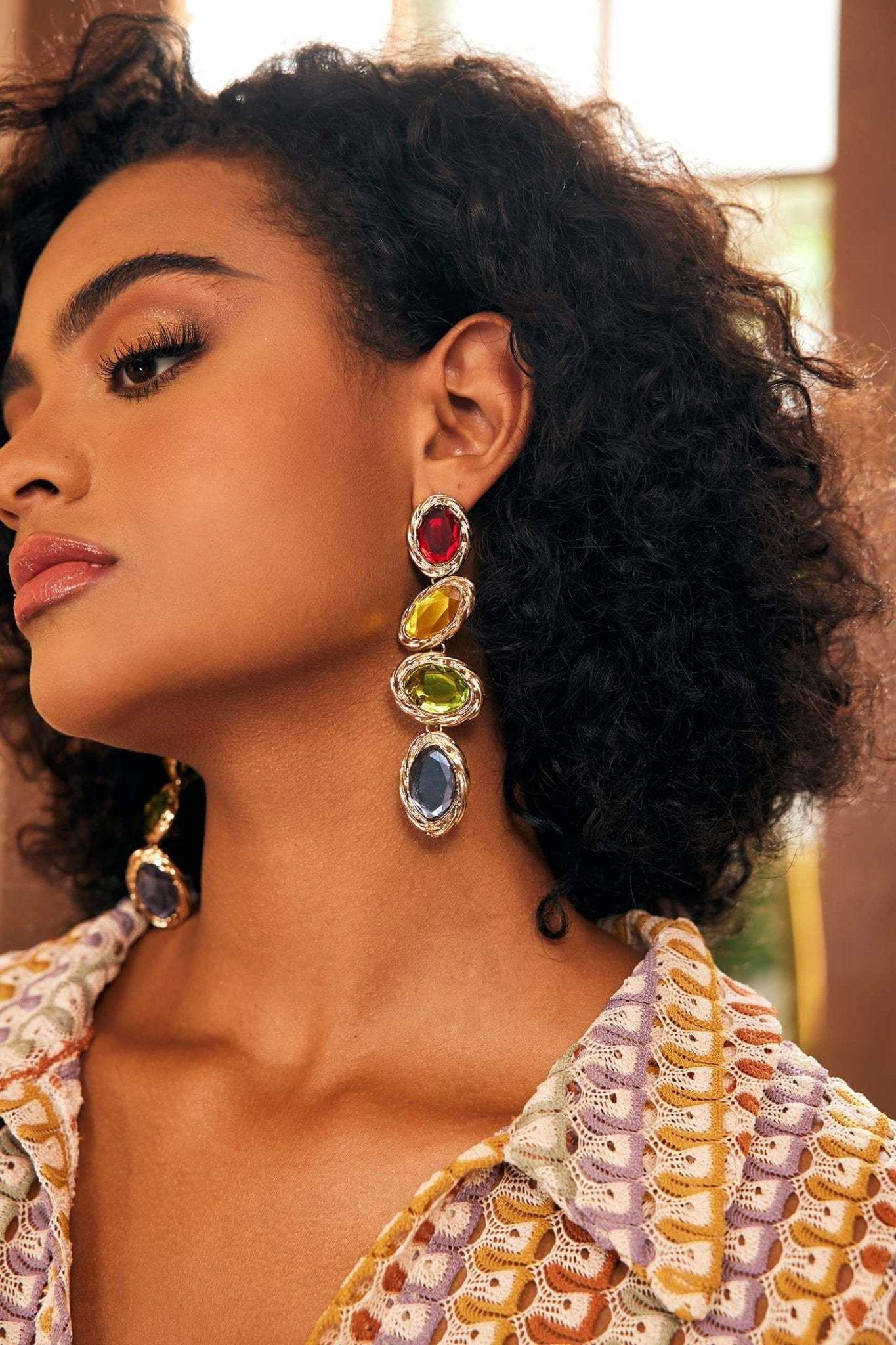 Retro Frame Gem Pendant Earrings-Sunfere