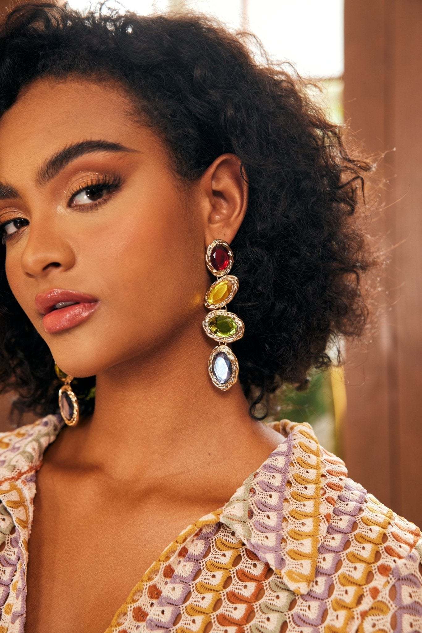 Retro Frame Gem Pendant Earrings-Sunfere