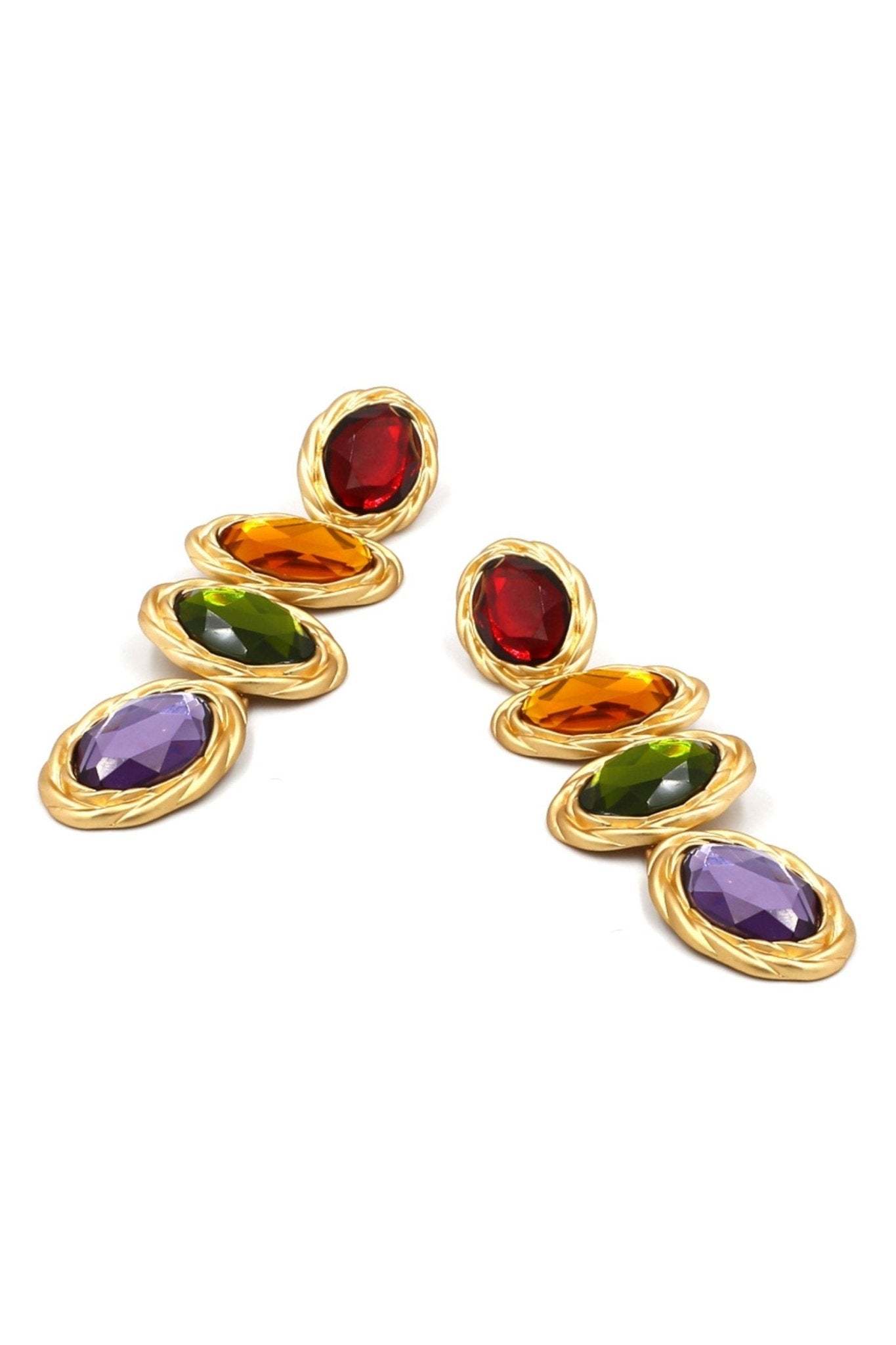 Retro Frame Gem Pendant Earrings-Sunfere