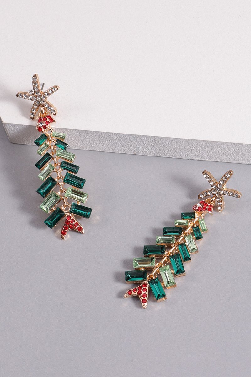Rhinestone Christmas Tree Earrings-Sunfere