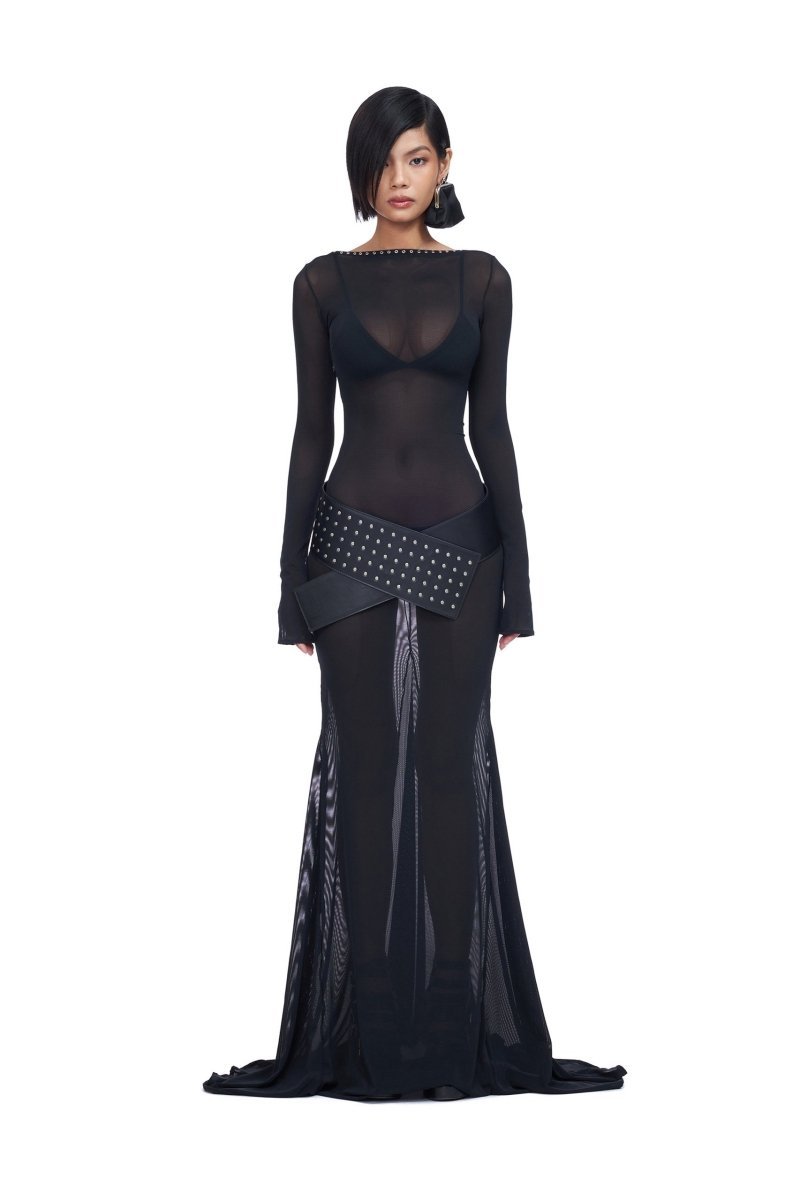 Riva Back Tie Semi-sheer Maxi Mesh Dress-Sunfere