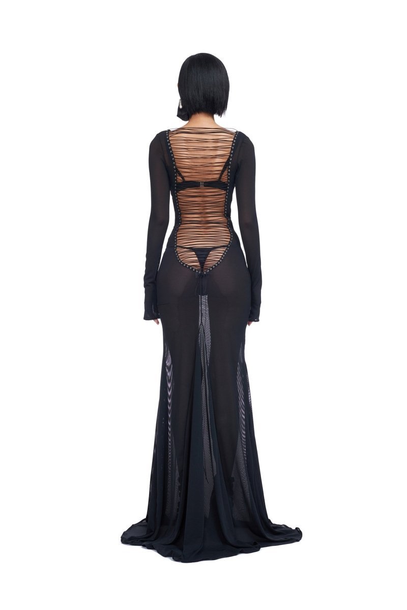 Riva Back Tie Semi-sheer Maxi Mesh Dress-Sunfere
