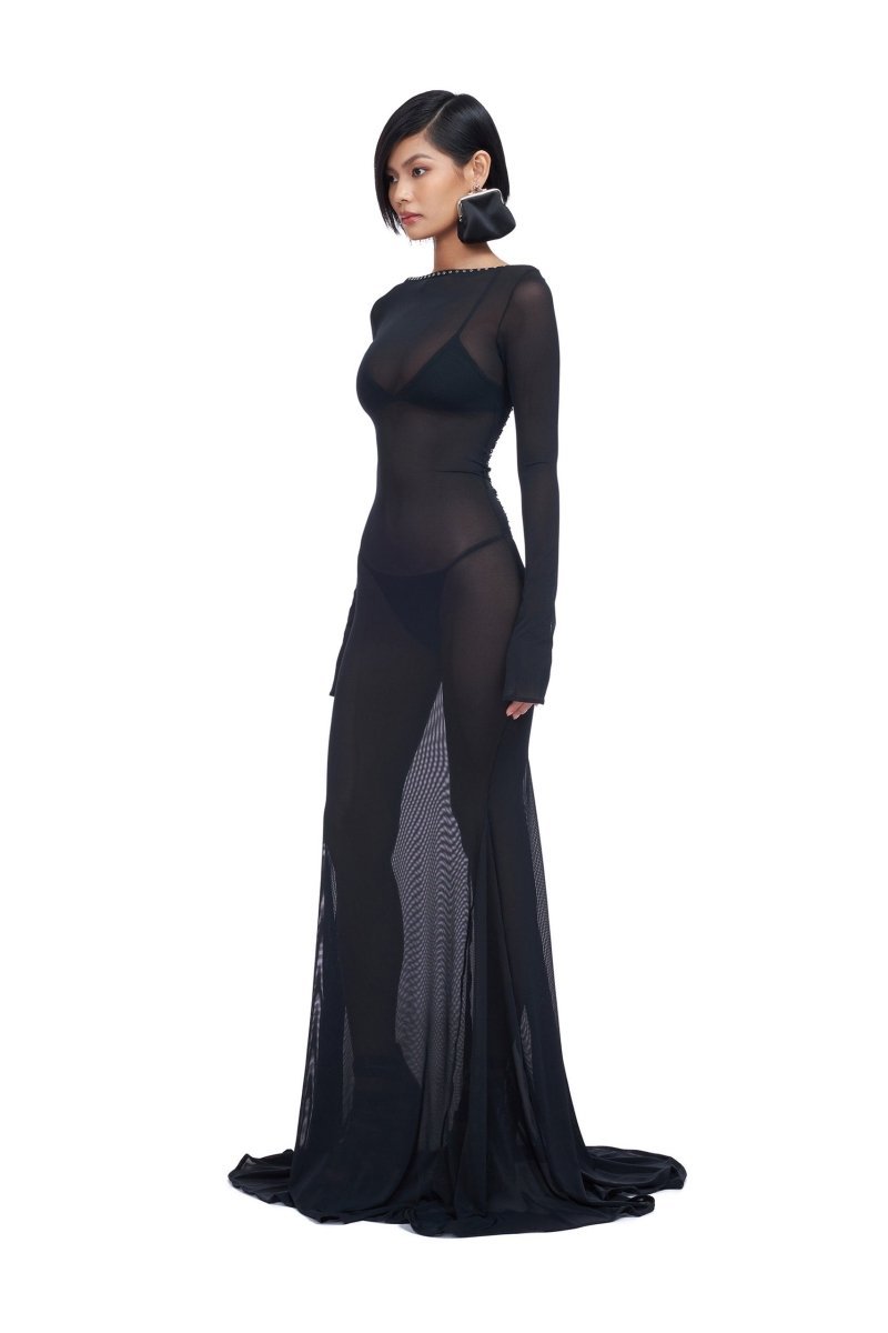 Riva Back Tie Semi-sheer Maxi Mesh Dress-Sunfere
