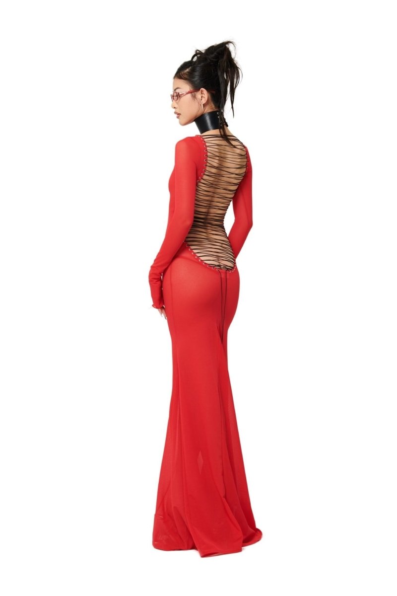 red mesh dress