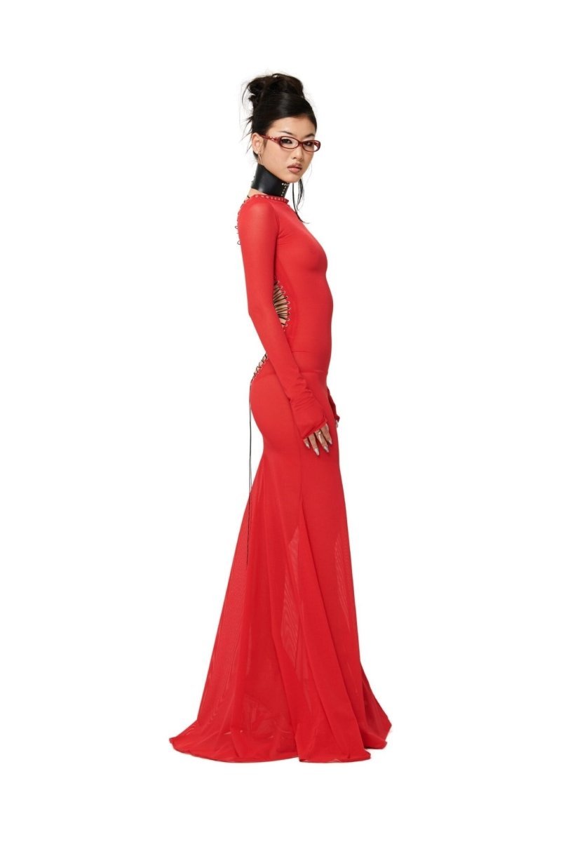 Riva Back Tie Semi-sheer Maxi Mesh Dress-Sunfere