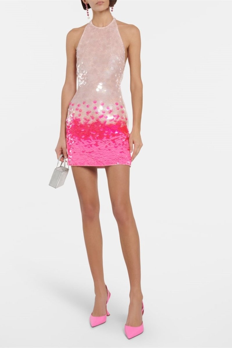 Riva Halter Gradient Sequins Mini Dress-Sunfere