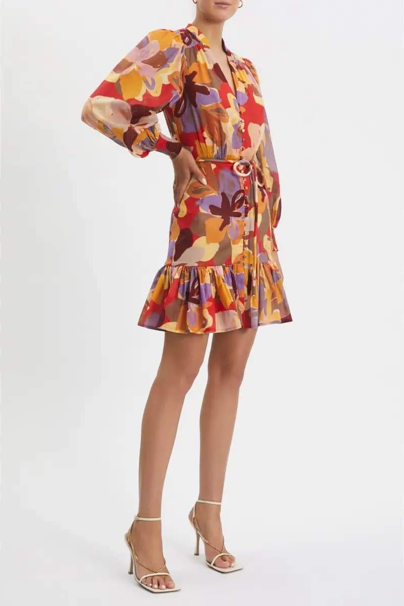 dresses-Riva Printed Long-sleeve Mini Dress-SD00604072640-Multi-S - Sunfere