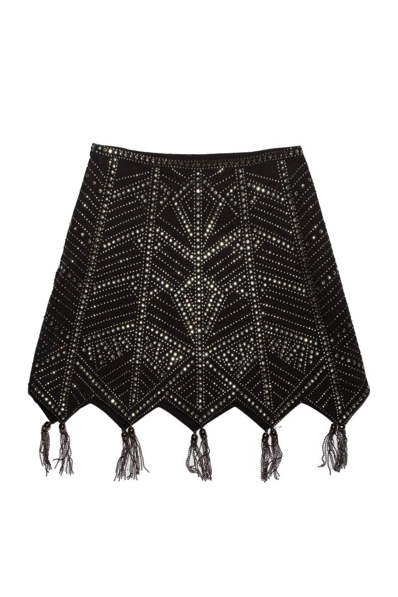 skirt-Rosie Diamante Embllished Tassel Mini Skirt-SB00202022286-Black-S - Sunfere