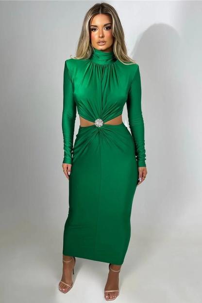dresses-Roxanne Gathered Cut-Out Midi Dress-SD00612212063-Green-S - Sunfere