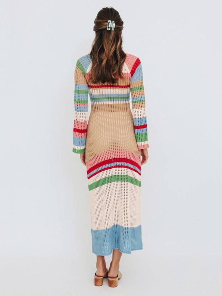 Ruth Crochet Strip Colorblock Maxi Dress