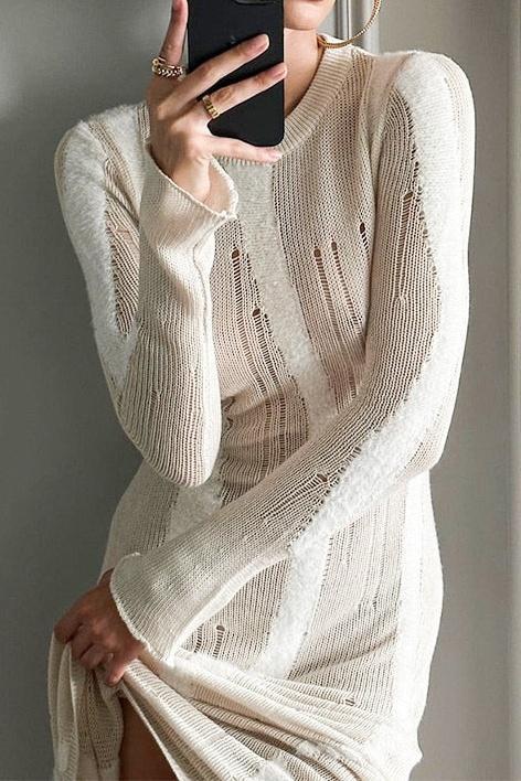 Ruth Splicing Textured Knit Maxi Dress-Sunfere