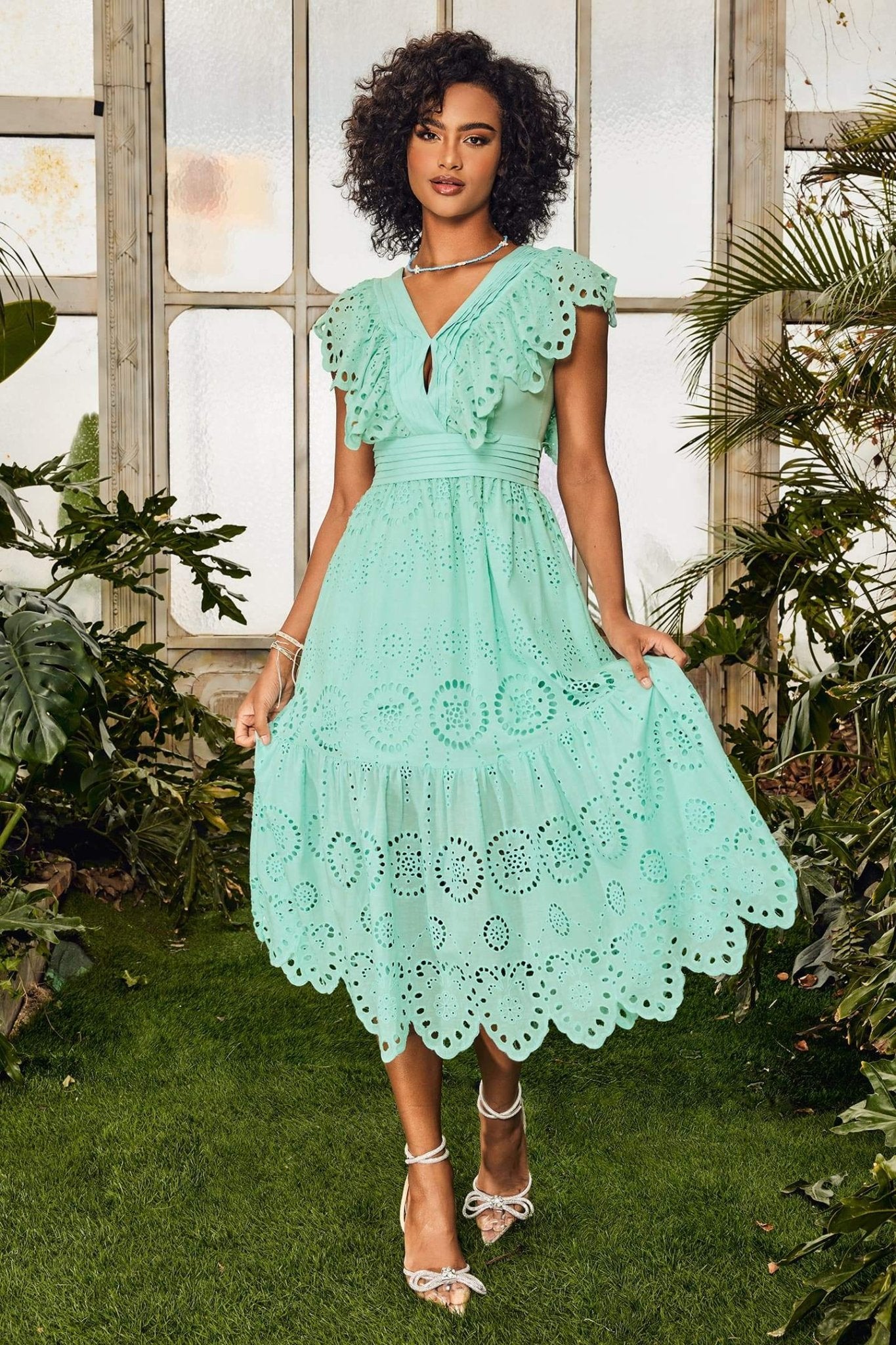 dresses-Ruth V-neck Ruffled Midi Dress-SD00602272348-Blue-S - Sunfere