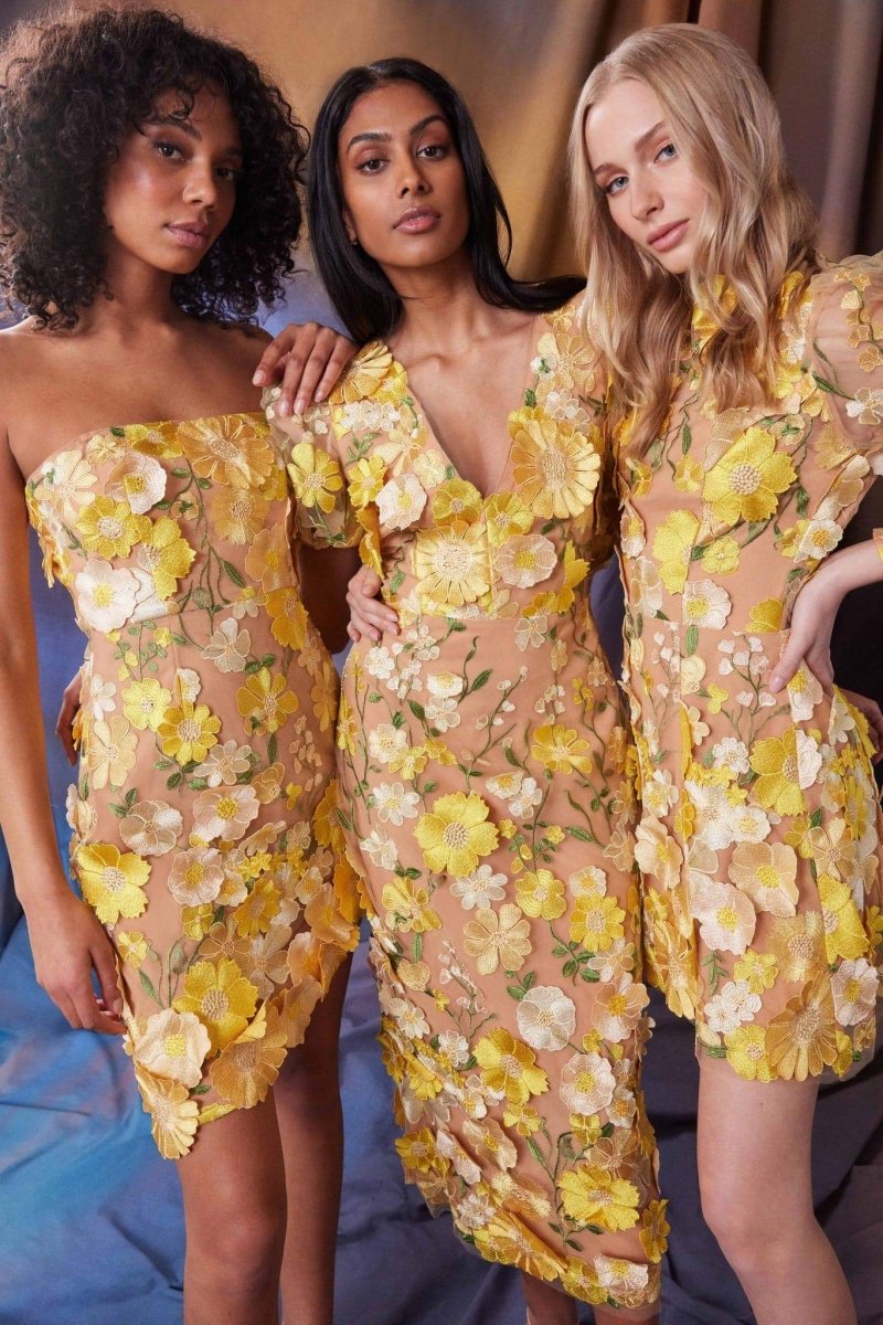 dresses-Sally V-neck Floral Midi Dress-SD00603152433-Yellow-S - Sunfere