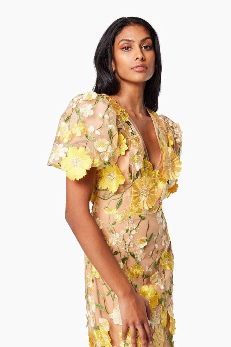 Sally V-neck Floral Embroidered Midi Dress | Garden Party