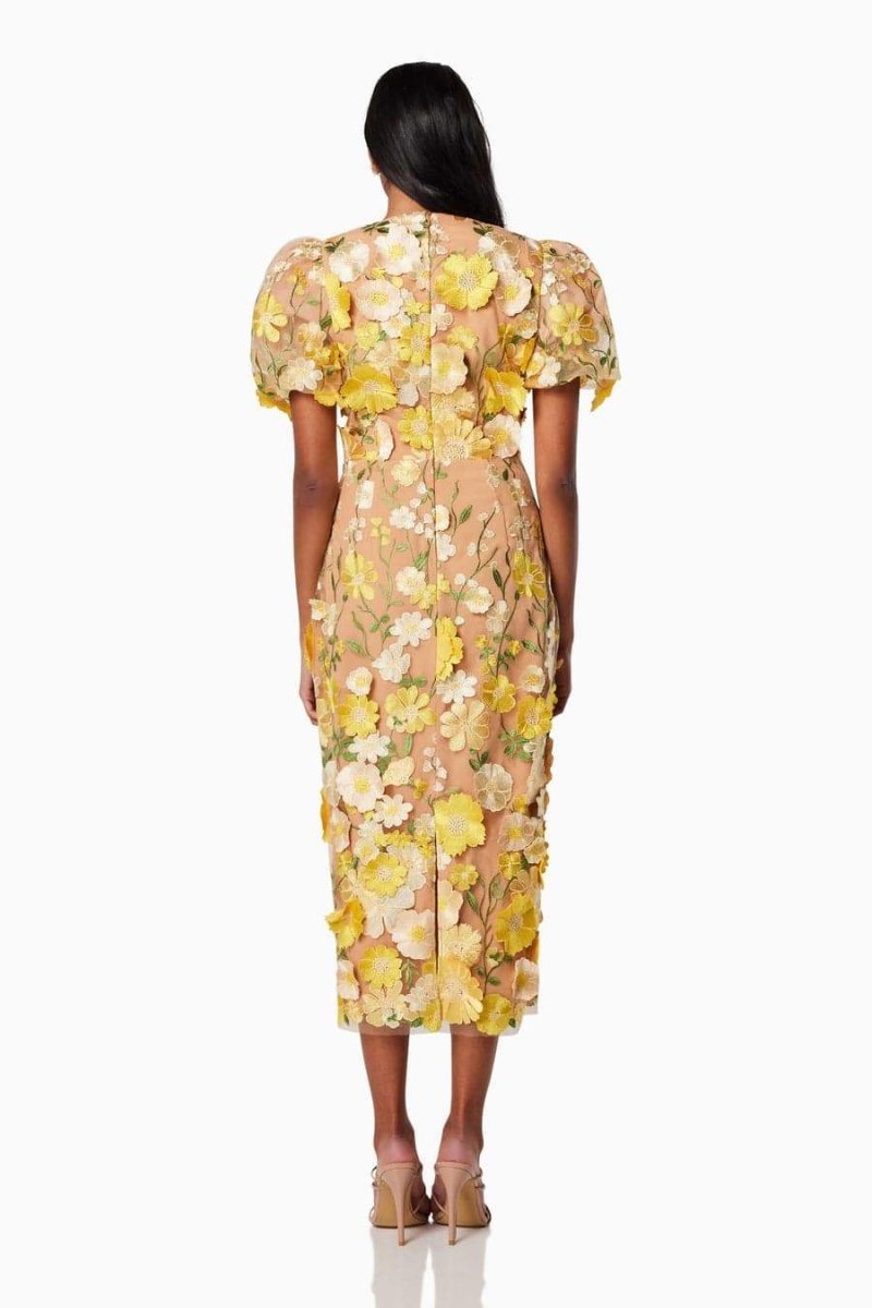 Sally V-neck Floral Embroidered Midi Dress | Garden Party