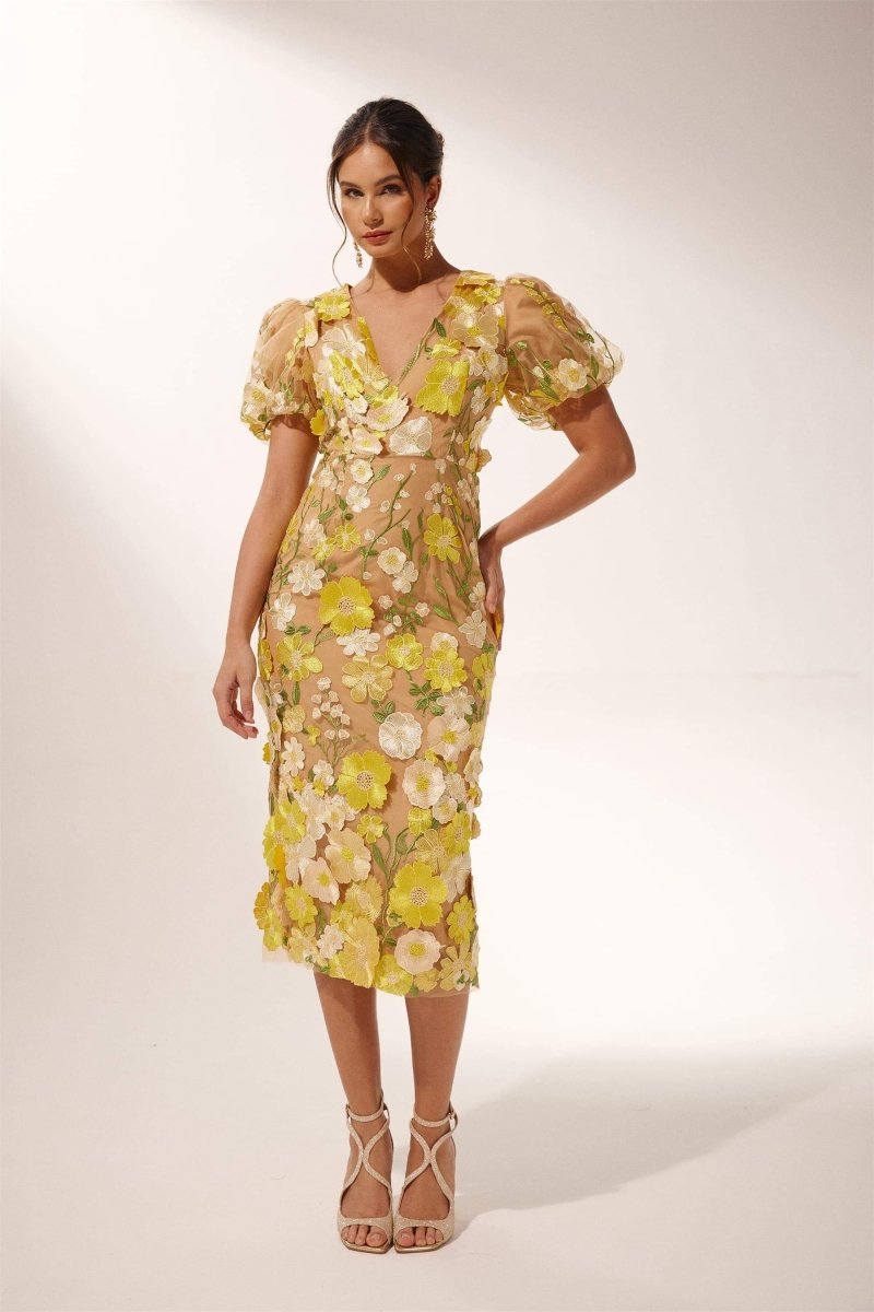 Sally V-neck Floral Midi Dress-Sunfere