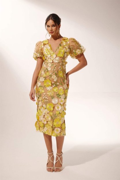 Sally V-neck Floral Midi Dress-Sunfere