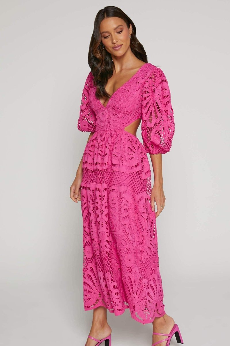 dresses-Sandra Embroidered Lace Cut-out Midi Dress-SD00604302756-Hot Pink-S - Sunfere