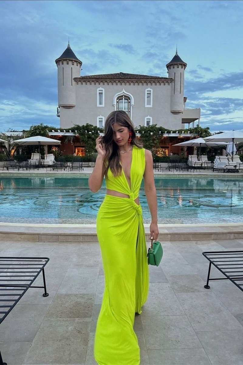 Sara V-neck High Slit Maxi Dress-Sunfere