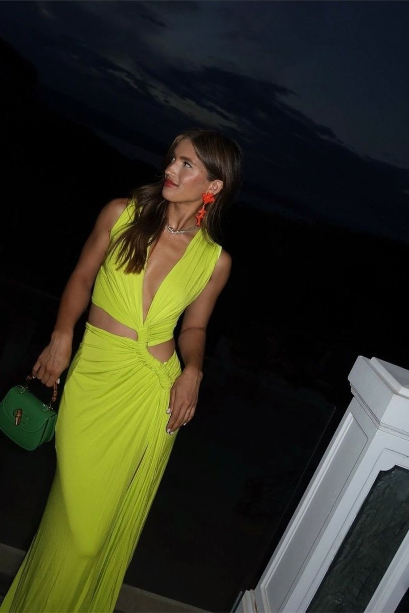 Sara V-neck High Slit Maxi Dress-Sunfere