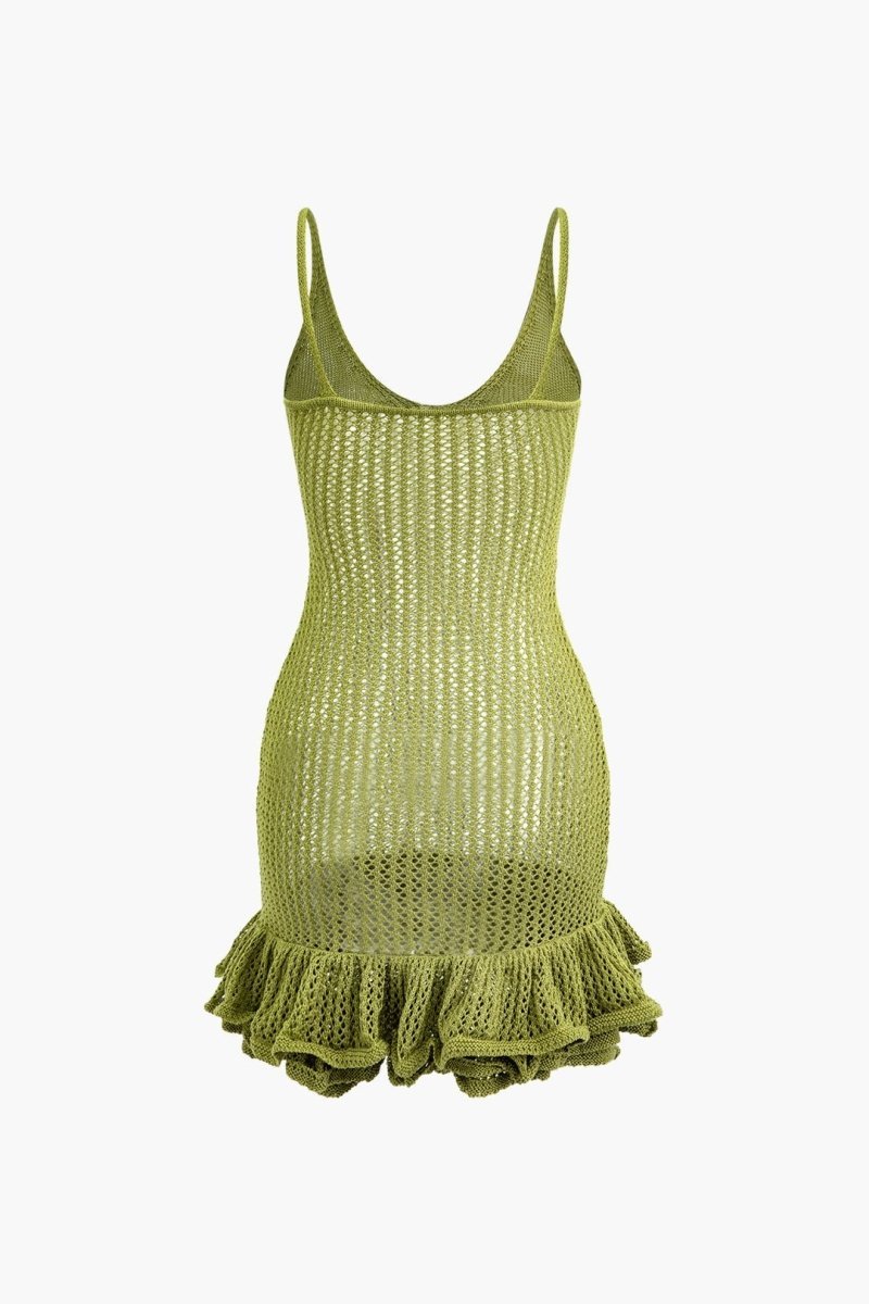 Sara V-neck Ruffle Hem Knit Mini Dress-Sunfere