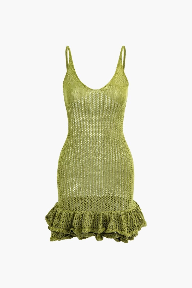 Sara V-neck Ruffle Hem Knit Mini Dress-Sunfere