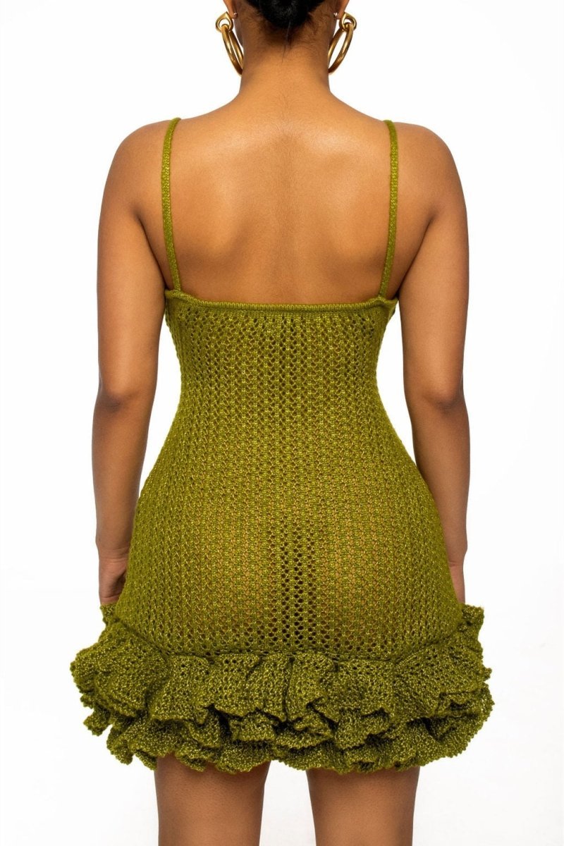 Sara V-neck Ruffle Hem Knit Mini Dress-Sunfere