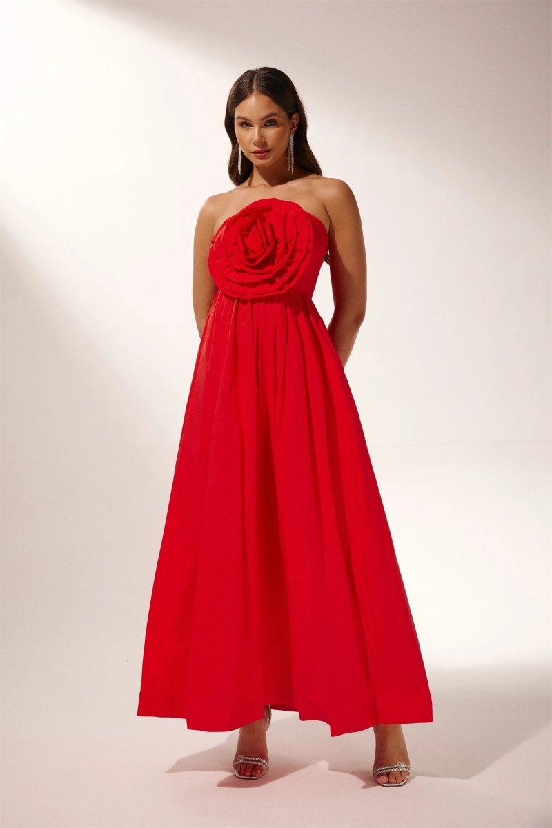 Sculpted Flower Strapless Maxi Dress-Sunfere