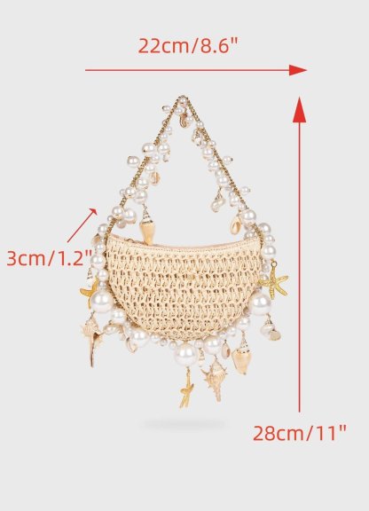 accessories-Sea Wonder Pearl Straw Hobo Bag-SA00208301270-Beige - Sunfere