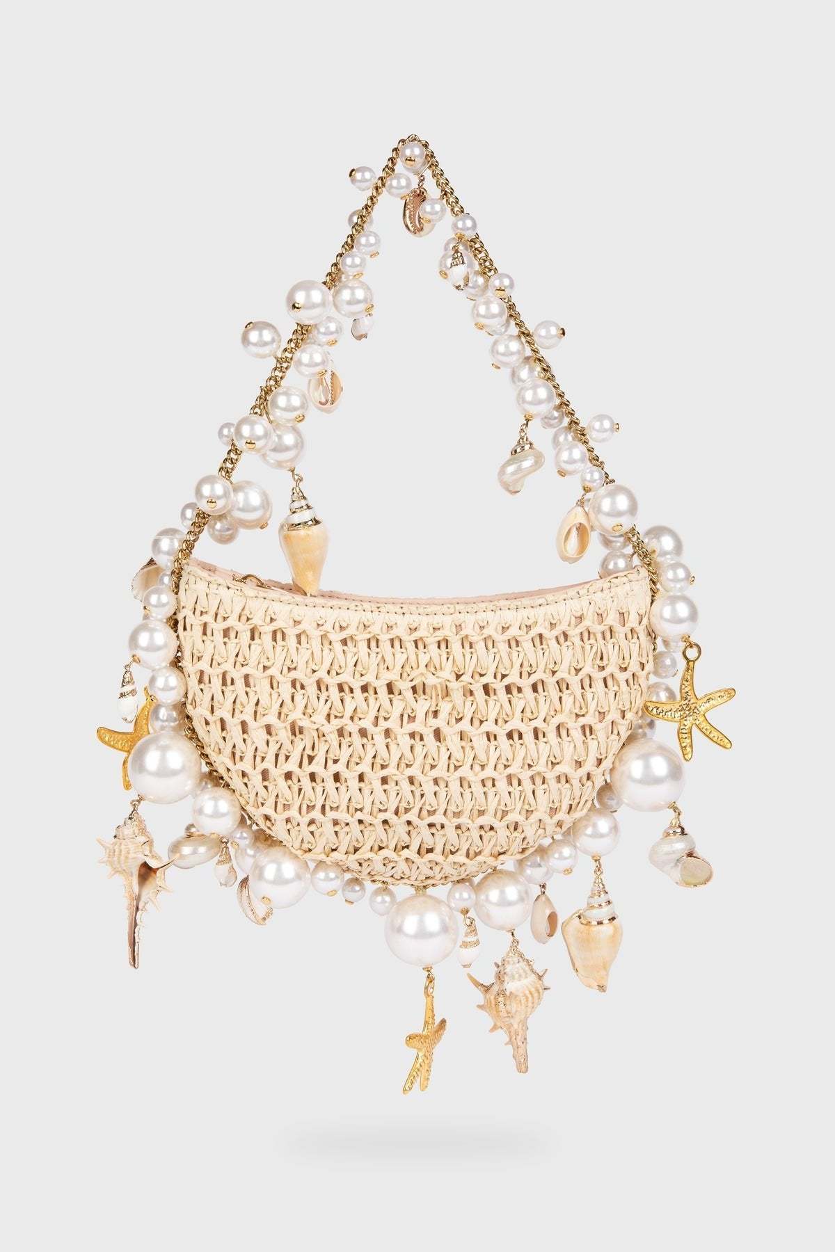 Sea Wonder Pearl Straw Hobo Bag-Sunfere