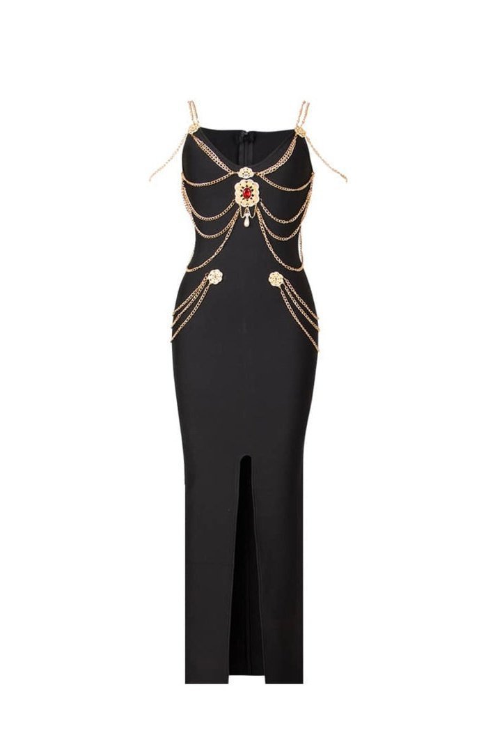Setlla Metal Embellishment V-neck Midi Dress-Sunfere