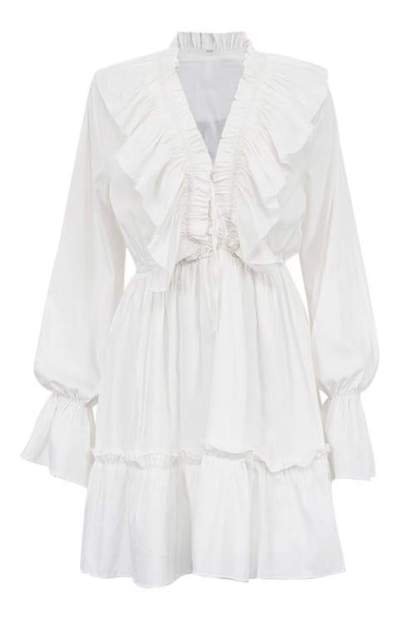 dresses-Sharon V-neck Ruffle Mini Dress-SD00604112663-White-S - Sunfere