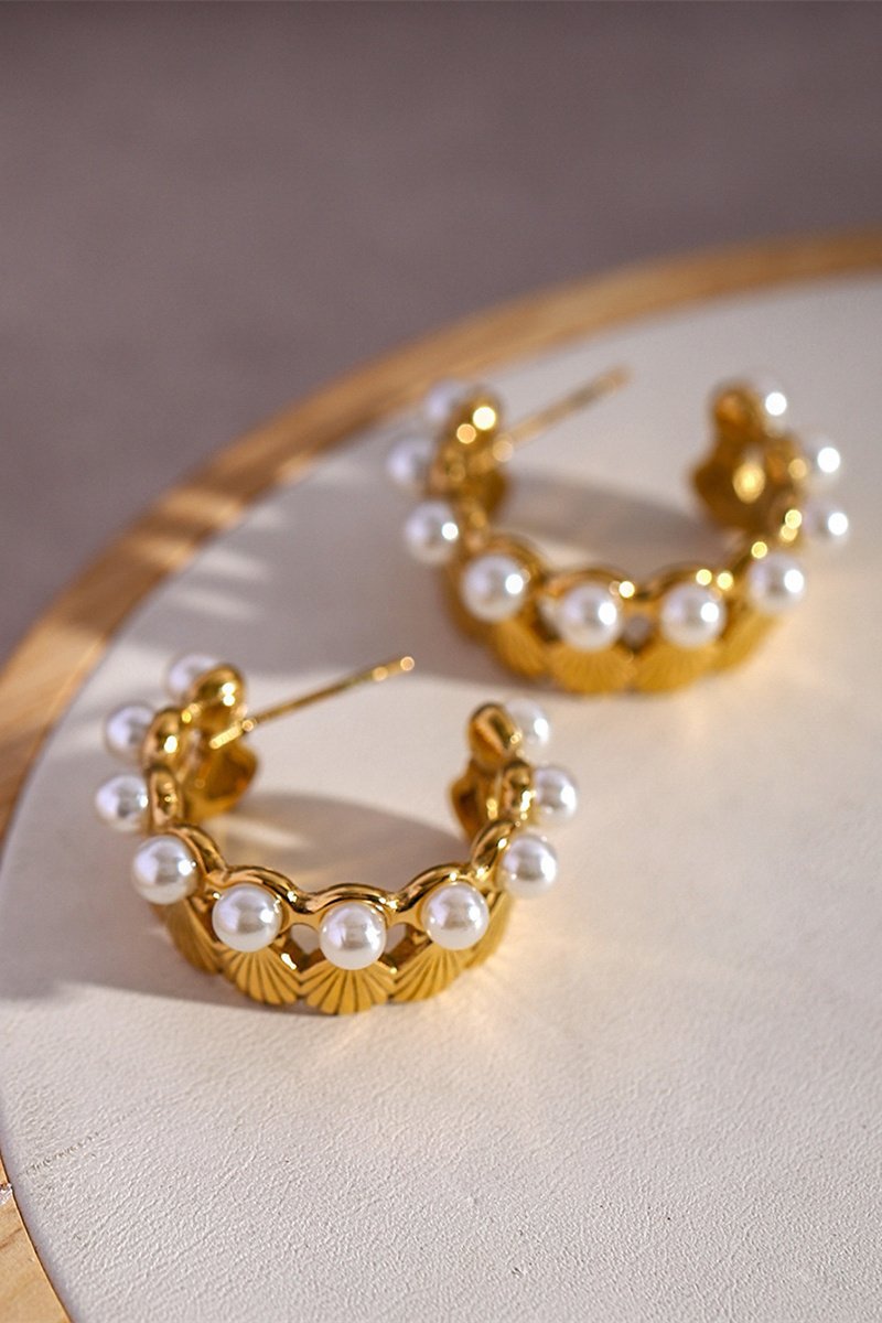 Shell Pearl Hoop Earrings-Sunfere