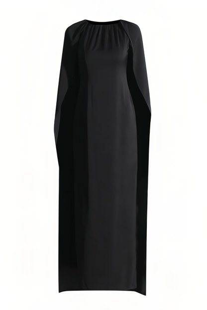 dresses-Shona Gathered Cape Crepe Maxi Dress-SD00211171932-Black-XS - Sunfere
