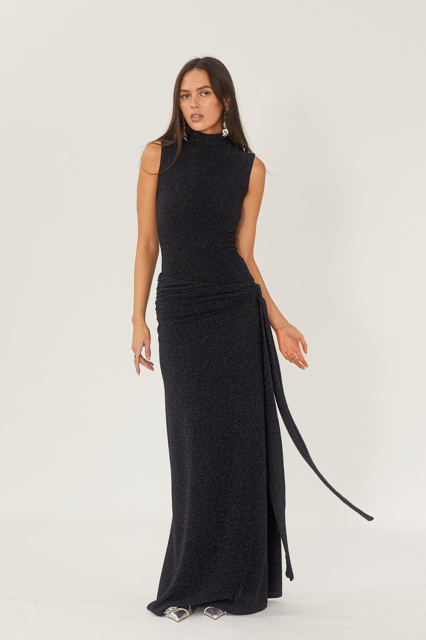 Shonna Metallic Strap Maxi Knit Dress-Sunfere