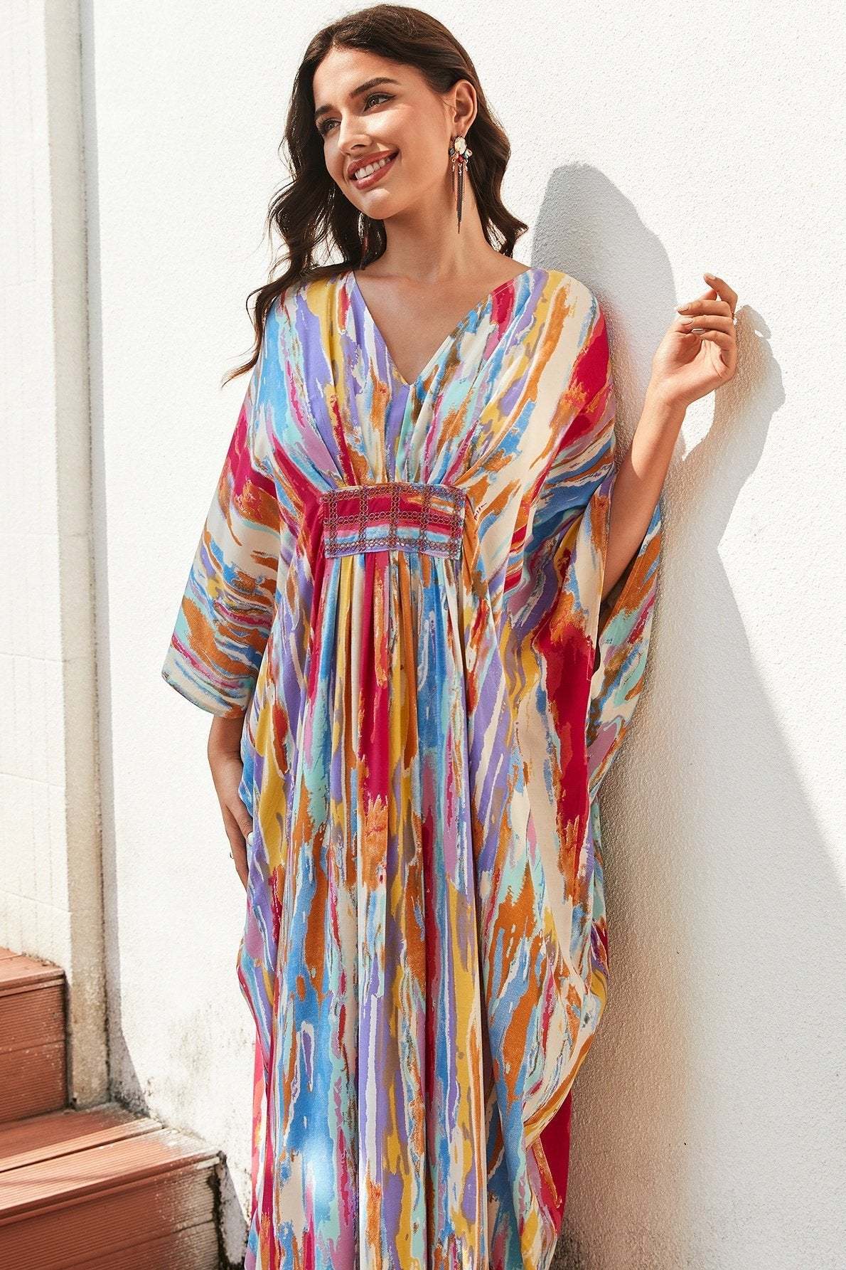 Sibley Abstract V-neck Maxi Kaftan-Sunfere