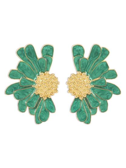 -Sibyl Demi-flower Earrings-SA0020516084-Green/Gold - Sunfere