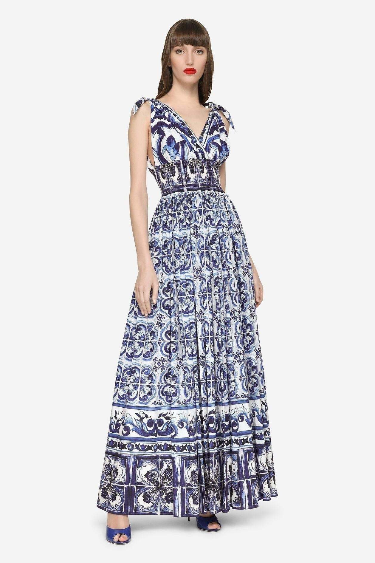 dresses-Sibyl Printed Knotted Strap Maxi Dress-SD0020627643-Blue-S - Sunfere