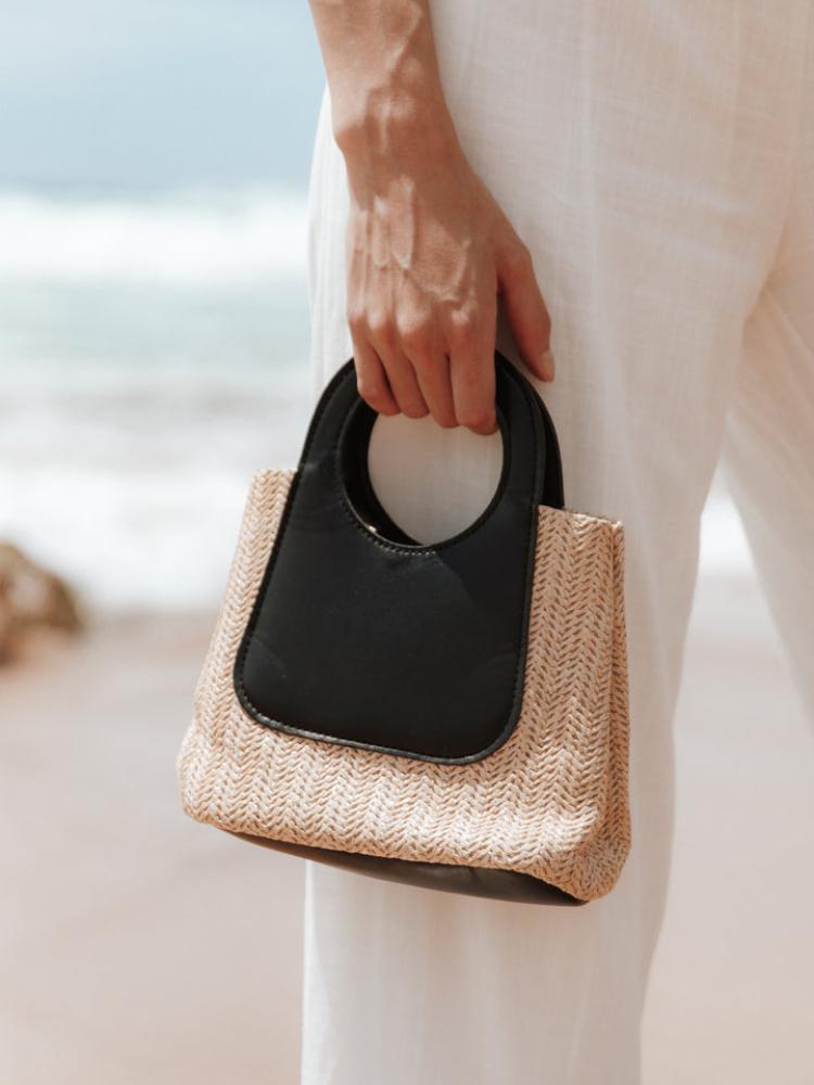 Sigrid Leather Straw Tote Bag-Sunfere