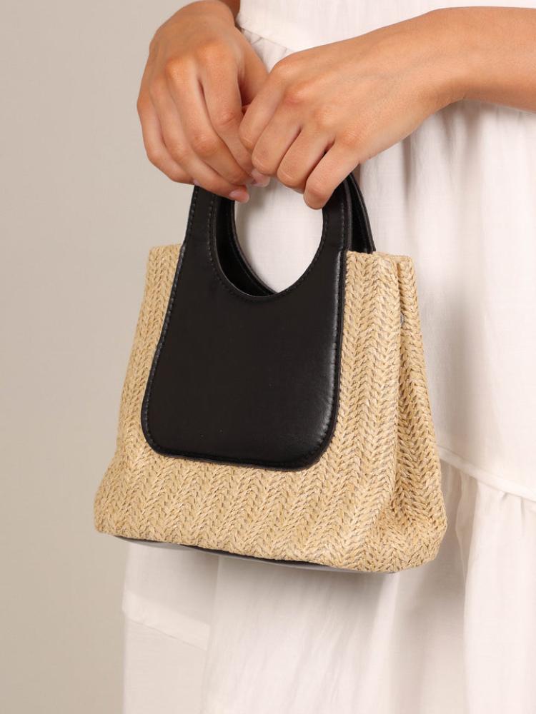 Sigrid Leather Straw Tote Bag-Sunfere