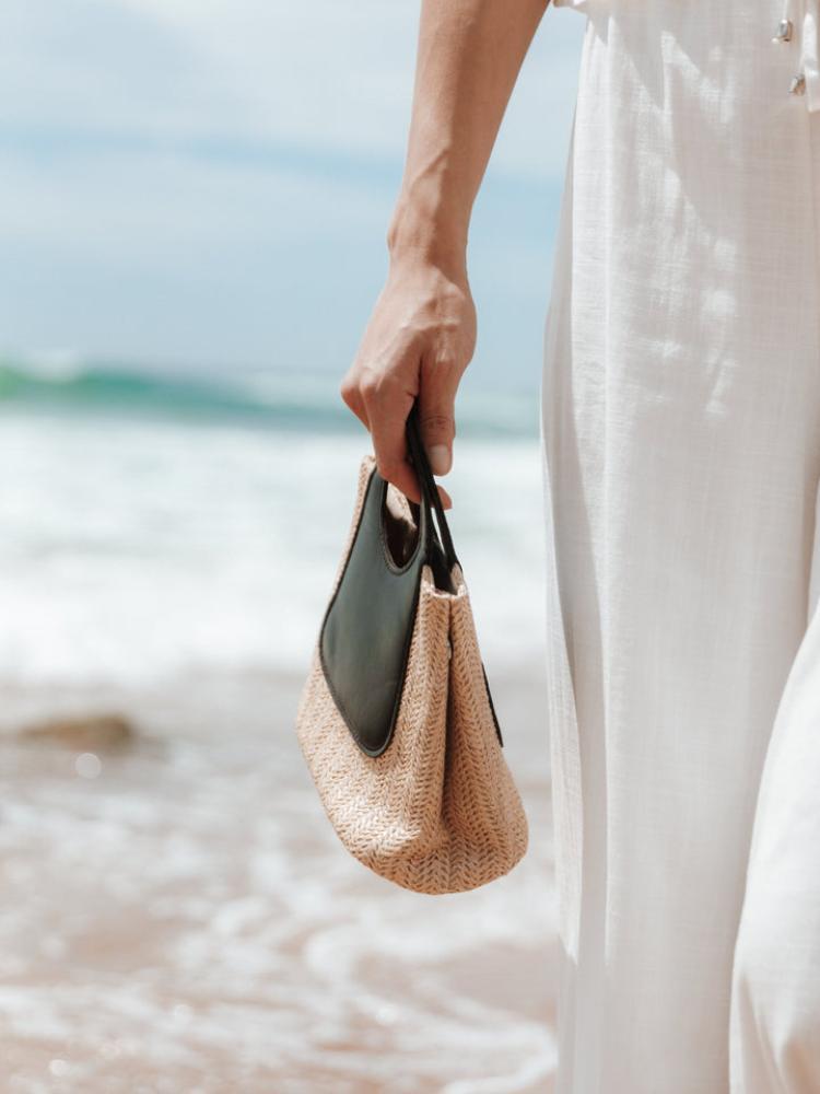 Sigrid Leather Straw Tote Bag-Sunfere