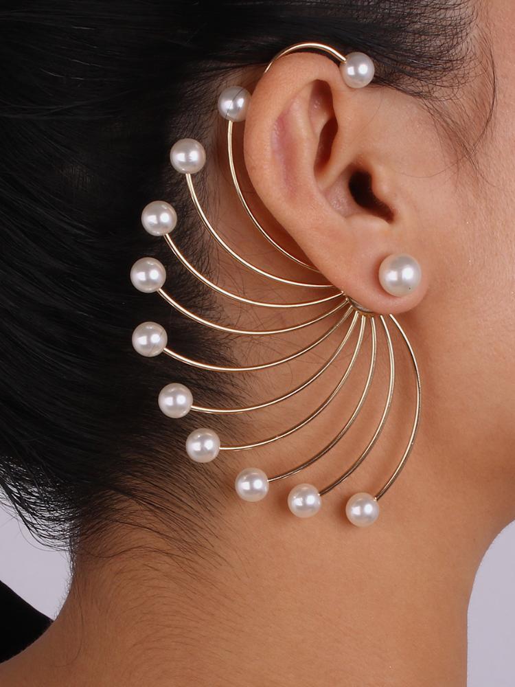 -Sigrid Pearl Metal Earrings-SA0020516087-Gold - Sunfere