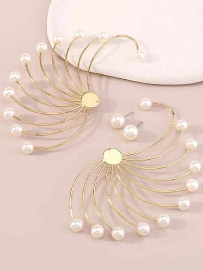 -Sigrid Pearl Metal Earrings-SA0020516087-Gold - Sunfere