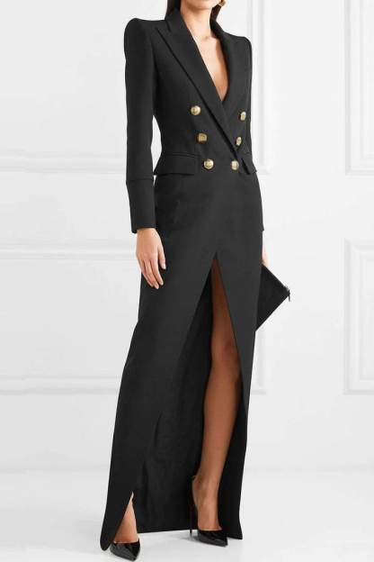 dresses-Simona Tuxedo Maxi Blazer Dress-SD00211091870-Black-XS - Sunfere