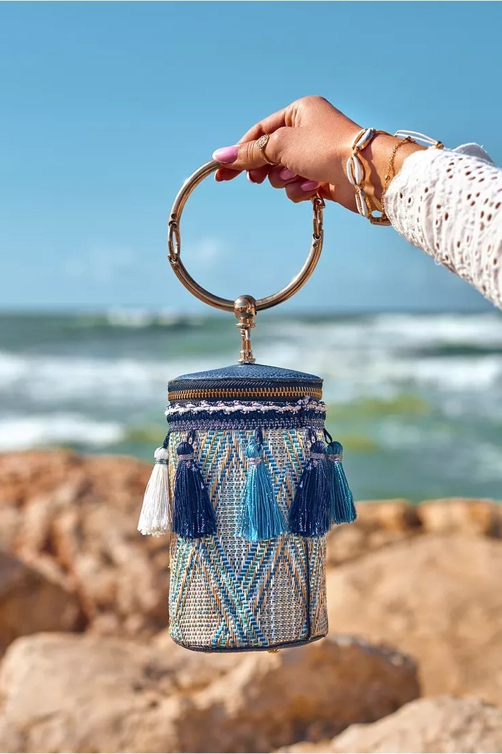 Straw Weaved Tassel Hoop Bucket Bag-Sunfere