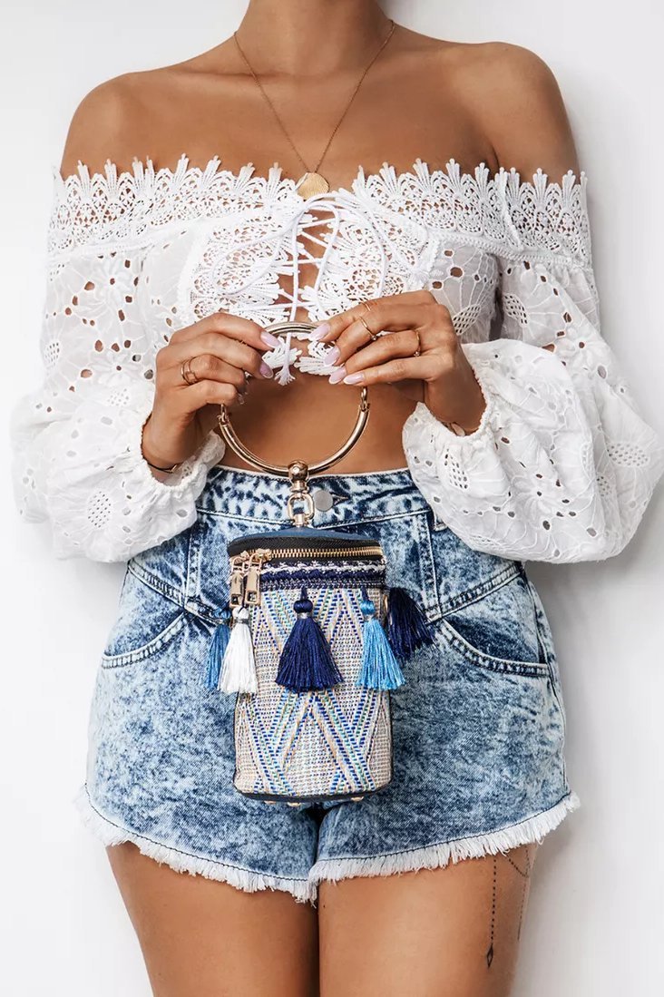 Straw Weaved Tassel Hoop Bucket Bag-Sunfere