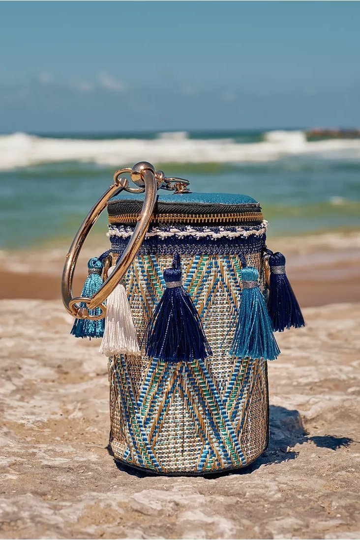 Straw Weaved Tassel Hoop Bucket Bag-Sunfere