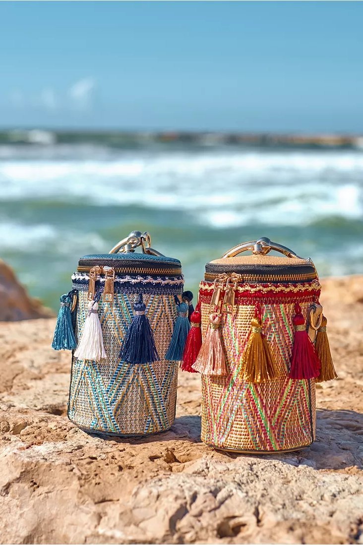 Straw Weaved Tassel Hoop Bucket Bag-Sunfere