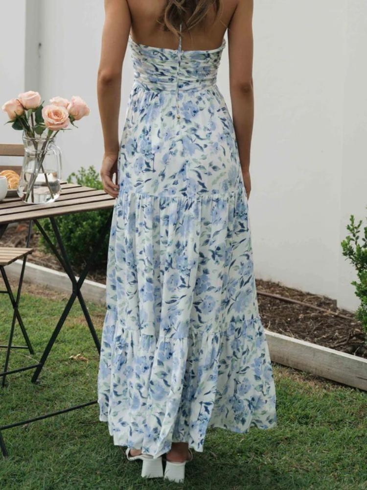 Sue Floral Printed Halterneck Maxi Sundress-Sunfere